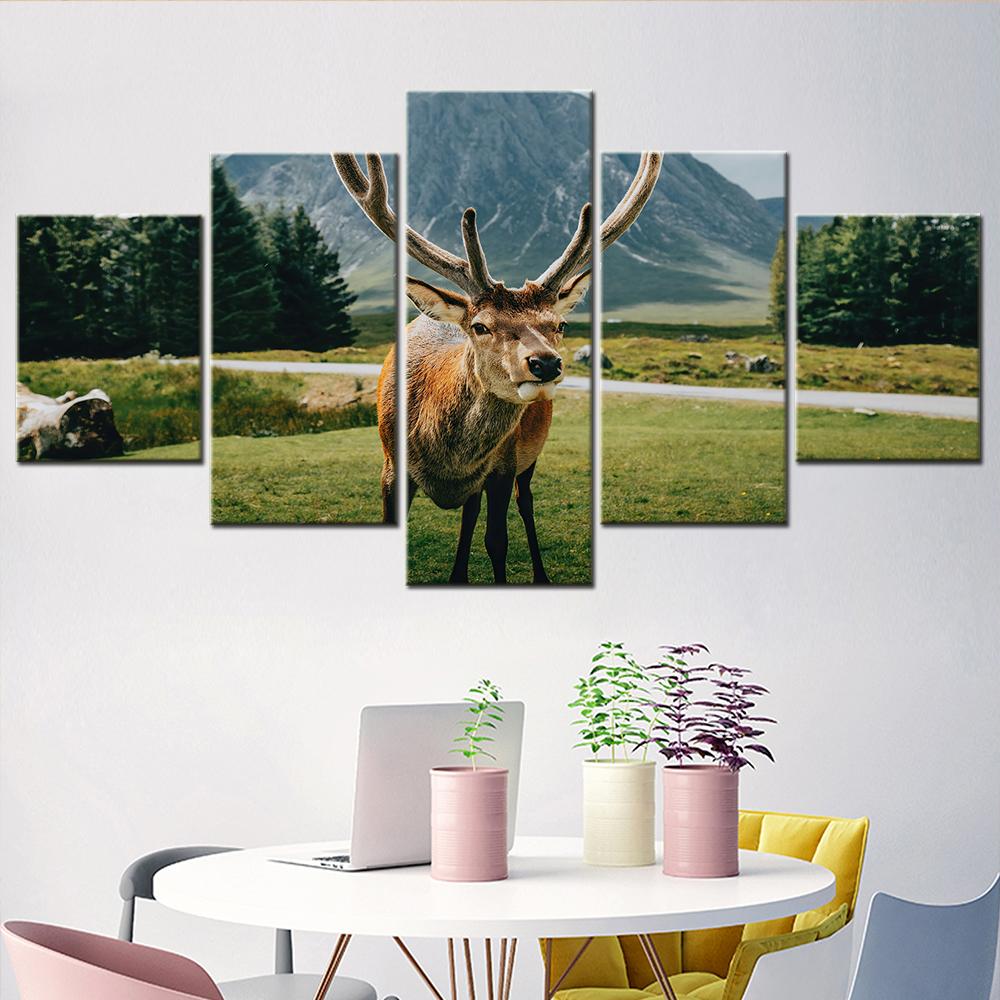 Modern Reindeer Nature Scenery Wall Art Canvas Set Bedroom Decorative Picture Modular Canvas Painting Home Decor Accessories