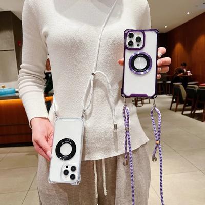Lanyard Shockproof Clear Magnetic Case for iPhone 16 15 11 13 12 14 Pro Max Plus XSMAX XR 8 7 Samsung S22 S23 S24 Ultra Plus FE A15 A55 A14 A54 A53