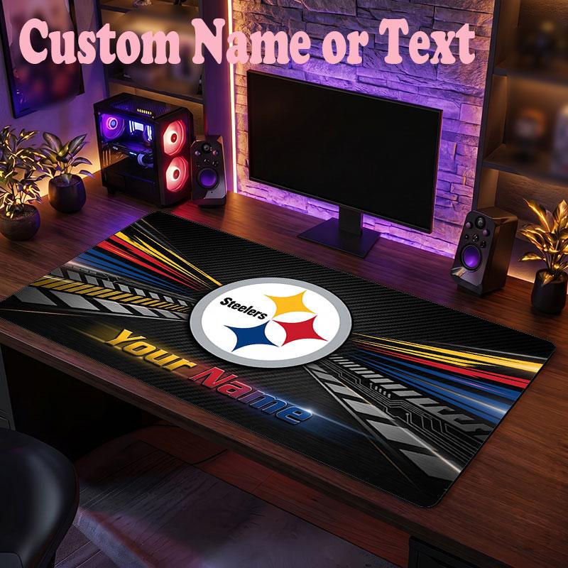 Pittsburgh Steelers Benutzerdefinierter Name Text Mauspads, Große Schreibtisch-Mausmatte, Personalisierte Home-Office-Geschenkidee
