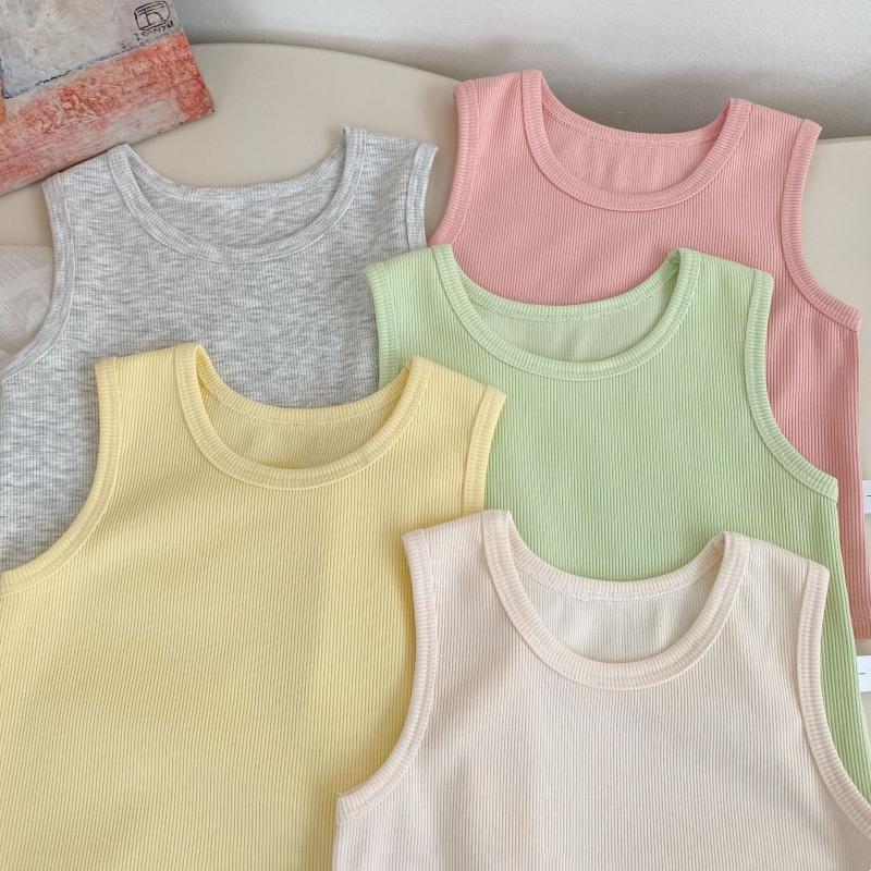Summer Baby Solid Vest Girls Cute Candy Color Tops Children Cotton Sleeveless T-Shirts Toddler Tee Kids Clothes