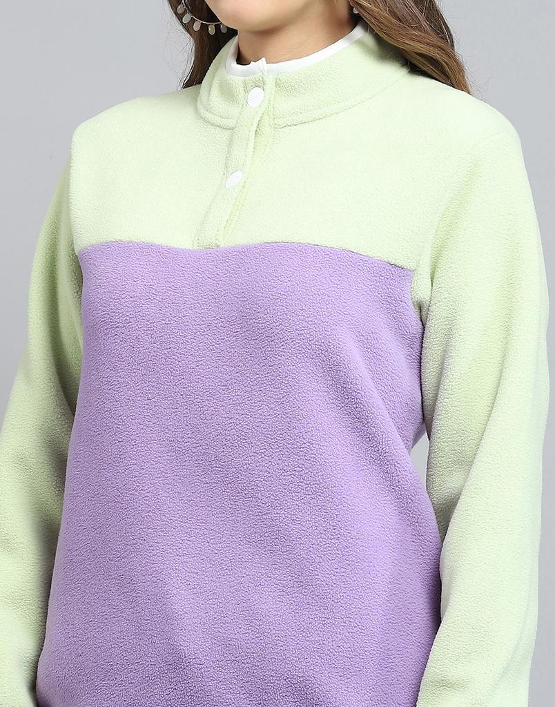 ROCK.IT From House of Monte Carlo Womens Self Design Purple & Green Mock Neck Full Sleeve Sweatshirt
