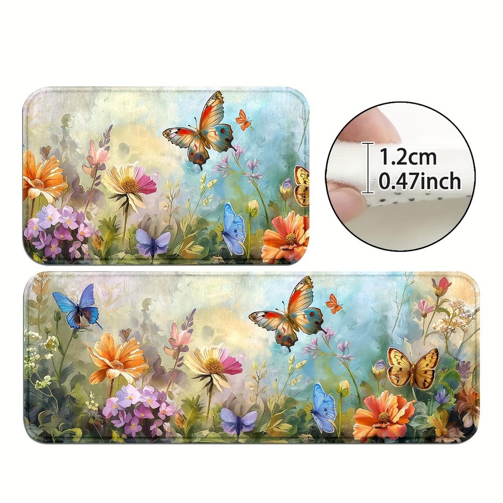 1 Buc Covorașe de Bucătărie Anti-Oboseală Imprimeu Fluturi Impermeabil Anti-Alunecare Gros Căptușit Covoraș de Bucătărie Covoraș Confortabil pentru Stat în Picioare pentru Bucătărie