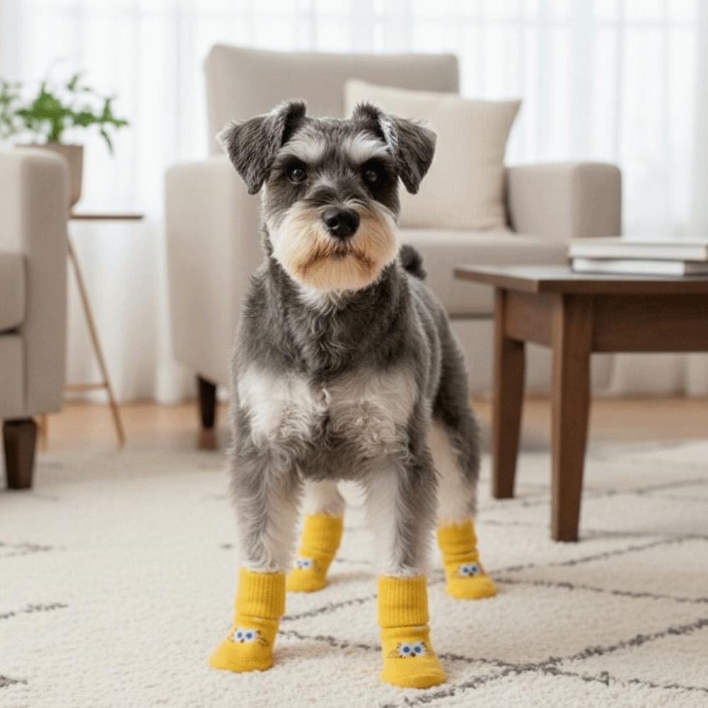 4pcs/set Cartoon Pattern Pet Anti-slip Socks Elastic Soft Puppy Warm Socks Comfortable Pet Foot Cover Autumn Winter