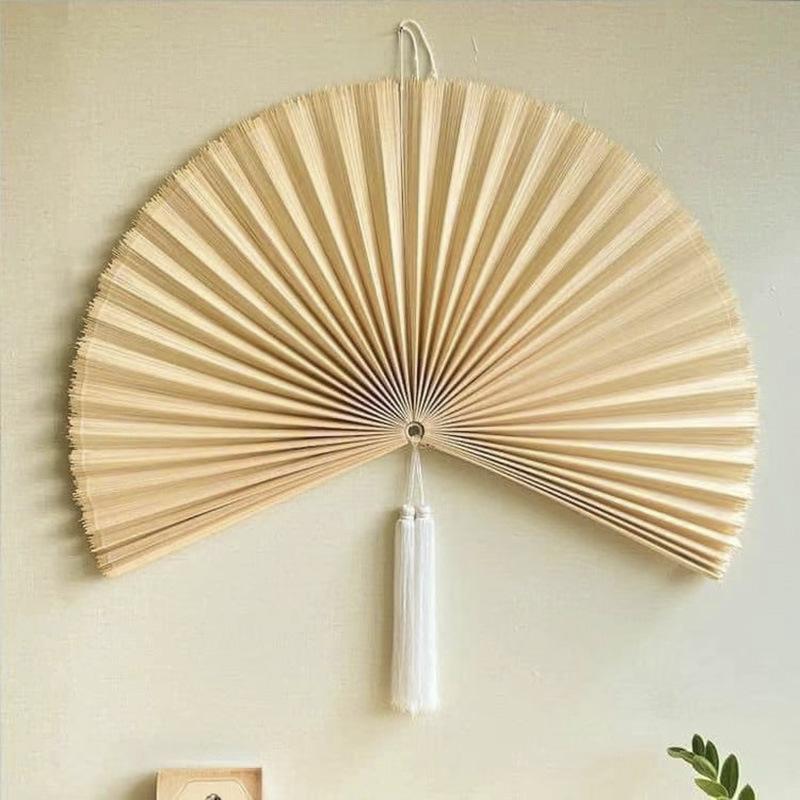 Handcrafted Bamboo Woven Hanging Fan In New Chinese Style, Elegant Wall Decor Pendant for Hotel, Homestay,  Wedding Scene Layout