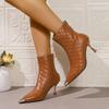 Fashion Korean Stiletto Booties High Heeled Boots 2025 Winter Metal Pointed Toe Kid Heel Naked Boots