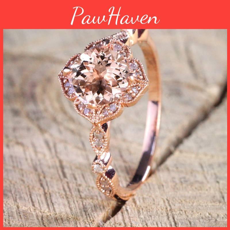Stunning Pink Zirconia Micro Pave Princess Engagement Ring 18k Rose Gold Plated