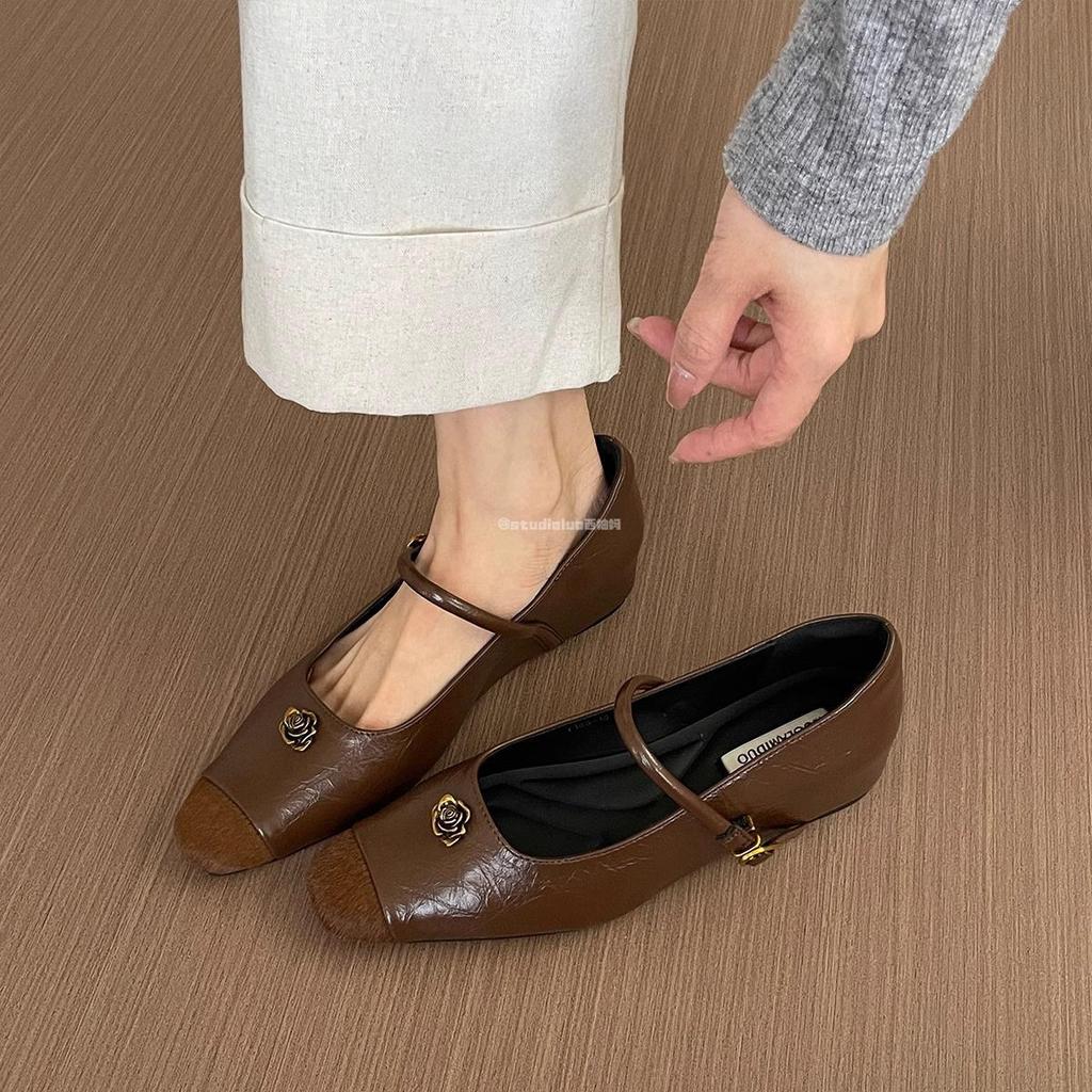 Sheepskin Version~ Leather Inner Height Increase Black Mary Jane Shoes Women's 2025 New Shallow Mouth One-word Strap with Skirt Single Shoes
