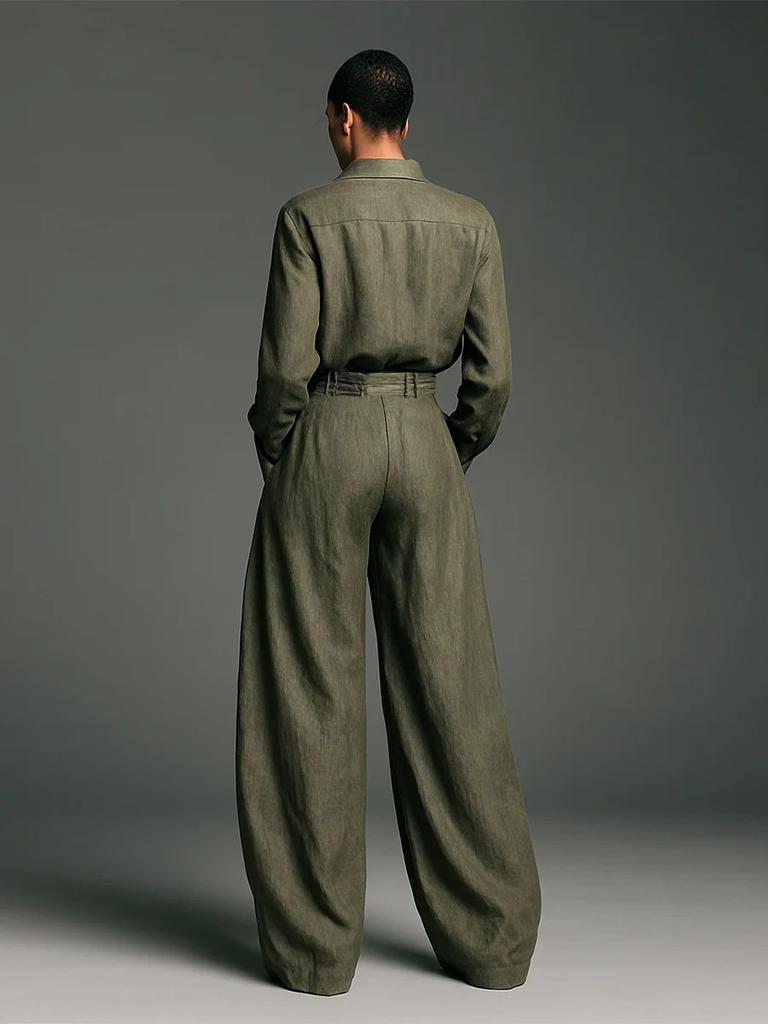 Women's Olive Green Long Sleeve Wide Leg 2 Pcs Set