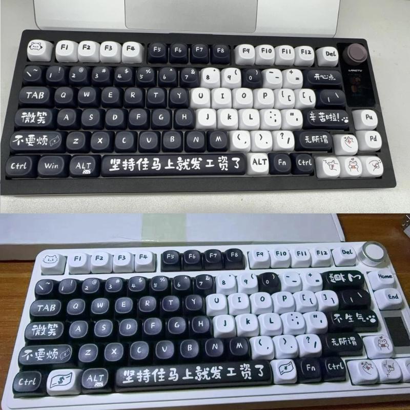 MOA Height Keycaps 135pcs Heat Sublimated Color Off Work Cats Theme Keycaps Set Customization for Mechanical Keyboards