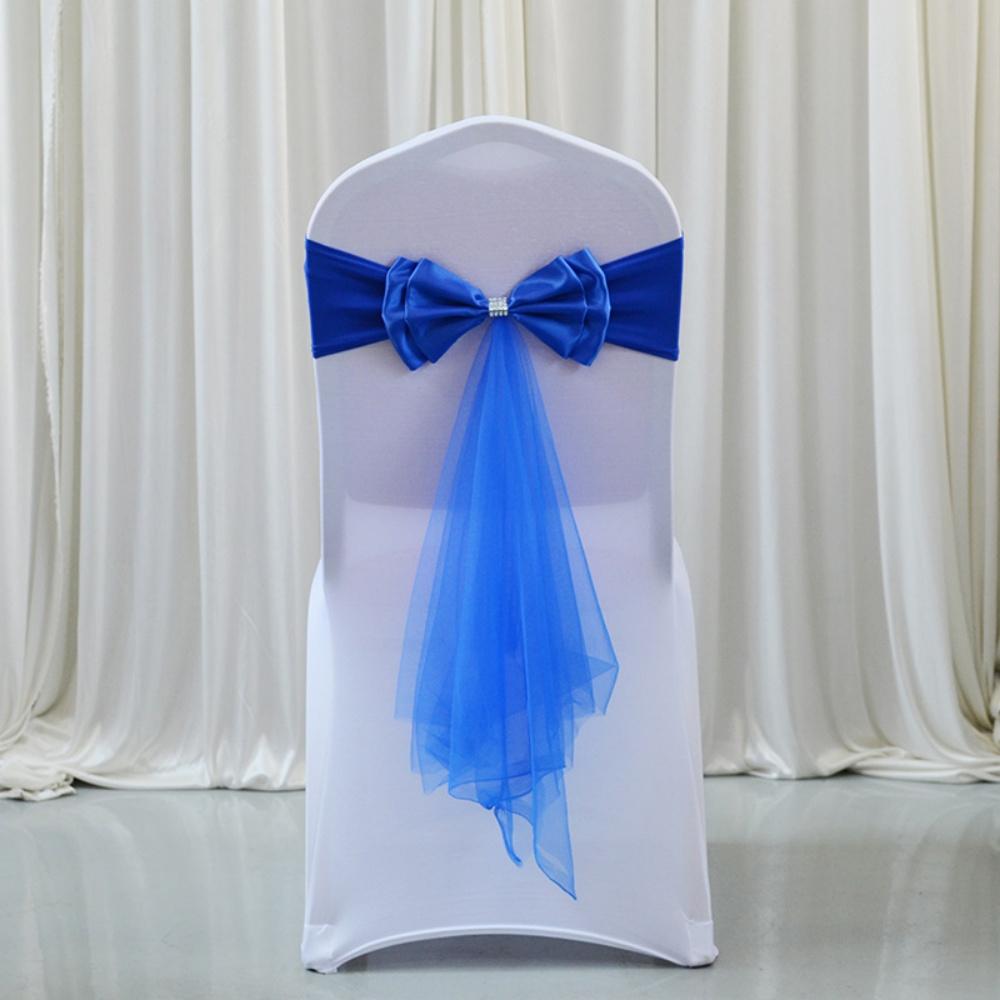 Wedding Chair Satin Sash Bow Tie Organza Ribbon Chair Sashes Stretch Bow Knot For Dining Room Banquet Party Decoration Supplies