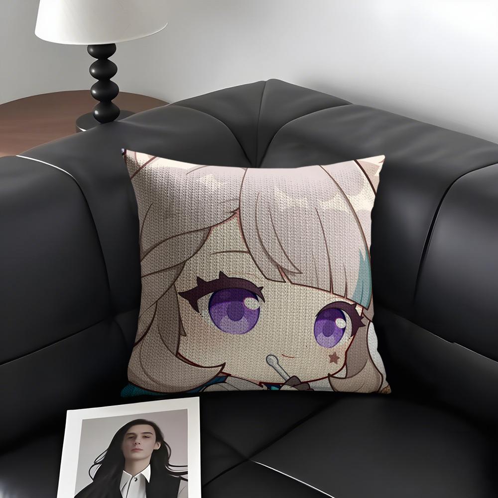 Lynette Cute Genshin Impact Cushion Cover Natural Linen Organic Fabric Double-Sided Printing Sofa Home Decor Gift Pillow Case
