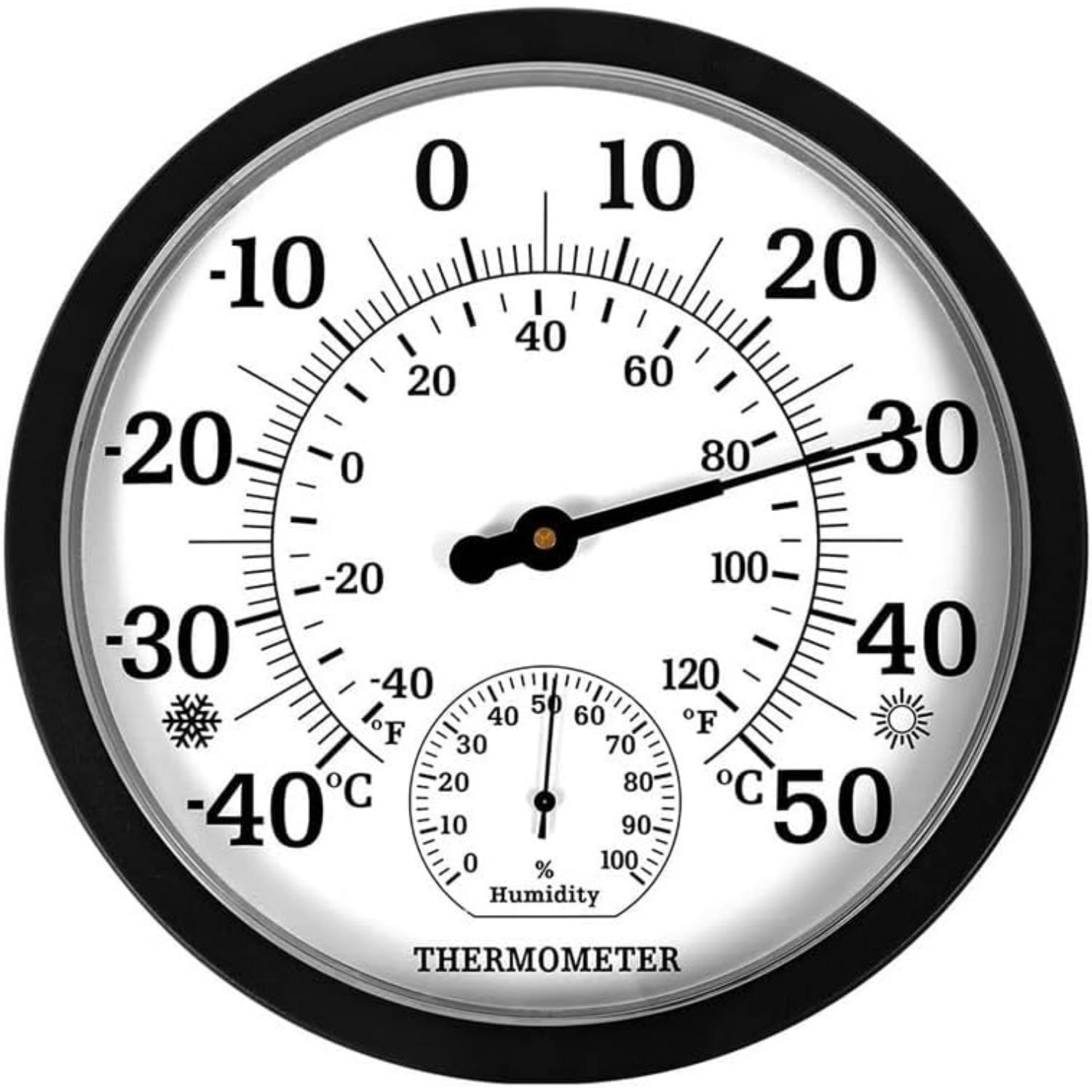 

25CM Decorative Thermometer Hygrometer Clock for Garden Wall Decor Indoor Outdoor Thermometer Home Decoration Temperature Gauge чёрный