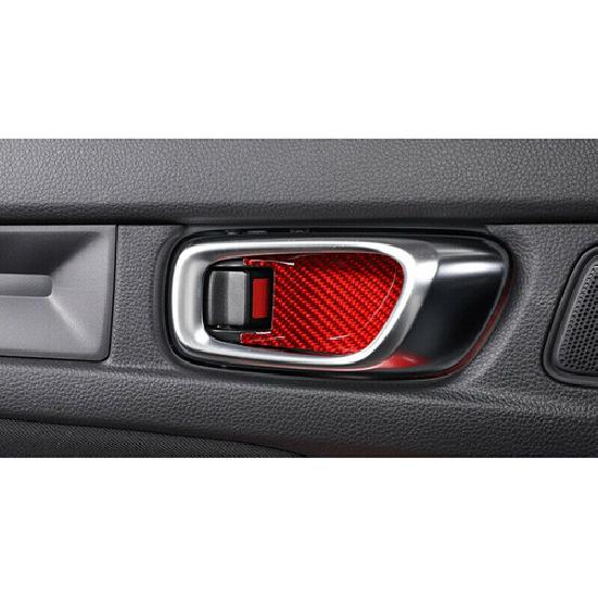 For Honda Civic 11th Up - Red Carbon Fiber Inner Door Bowl Cover Trim 4*