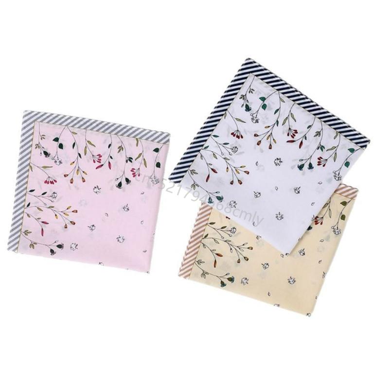 1PC Cotton Women Handkerchief Hanky Kerchiefs Square Printing Flowers Hankies 6XDE