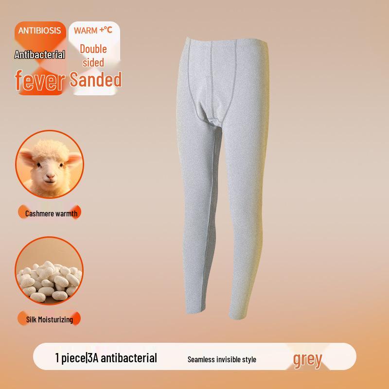 Men's Antibacterial Seamless Cashmere Silk Base Layer Pants for Autumn and Winter