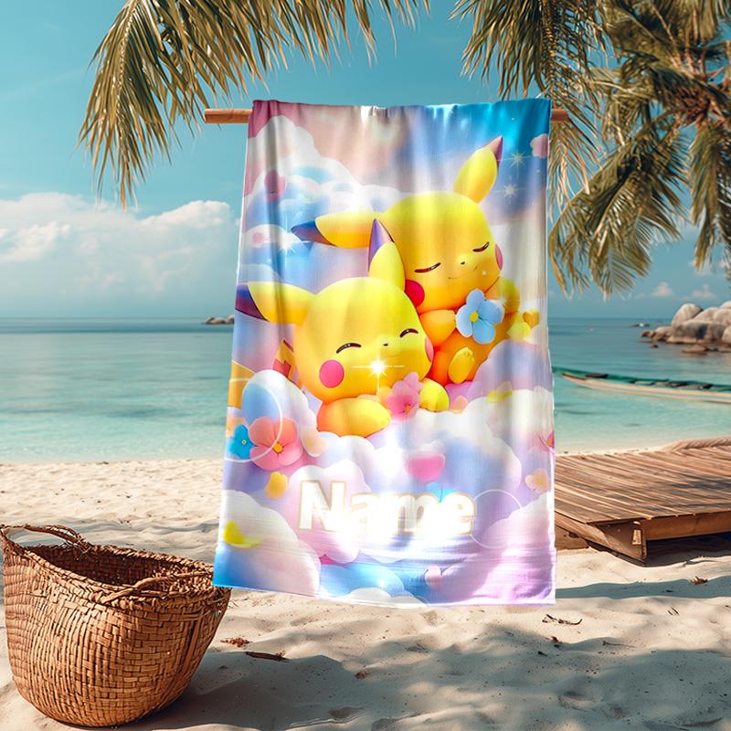 Custom Name Ultra-Soft Beach Towel with Pokémon Theme,Ideal for Pool - Camping, Diving - Perfect Travel Essential, Vibrant Beach Towel.