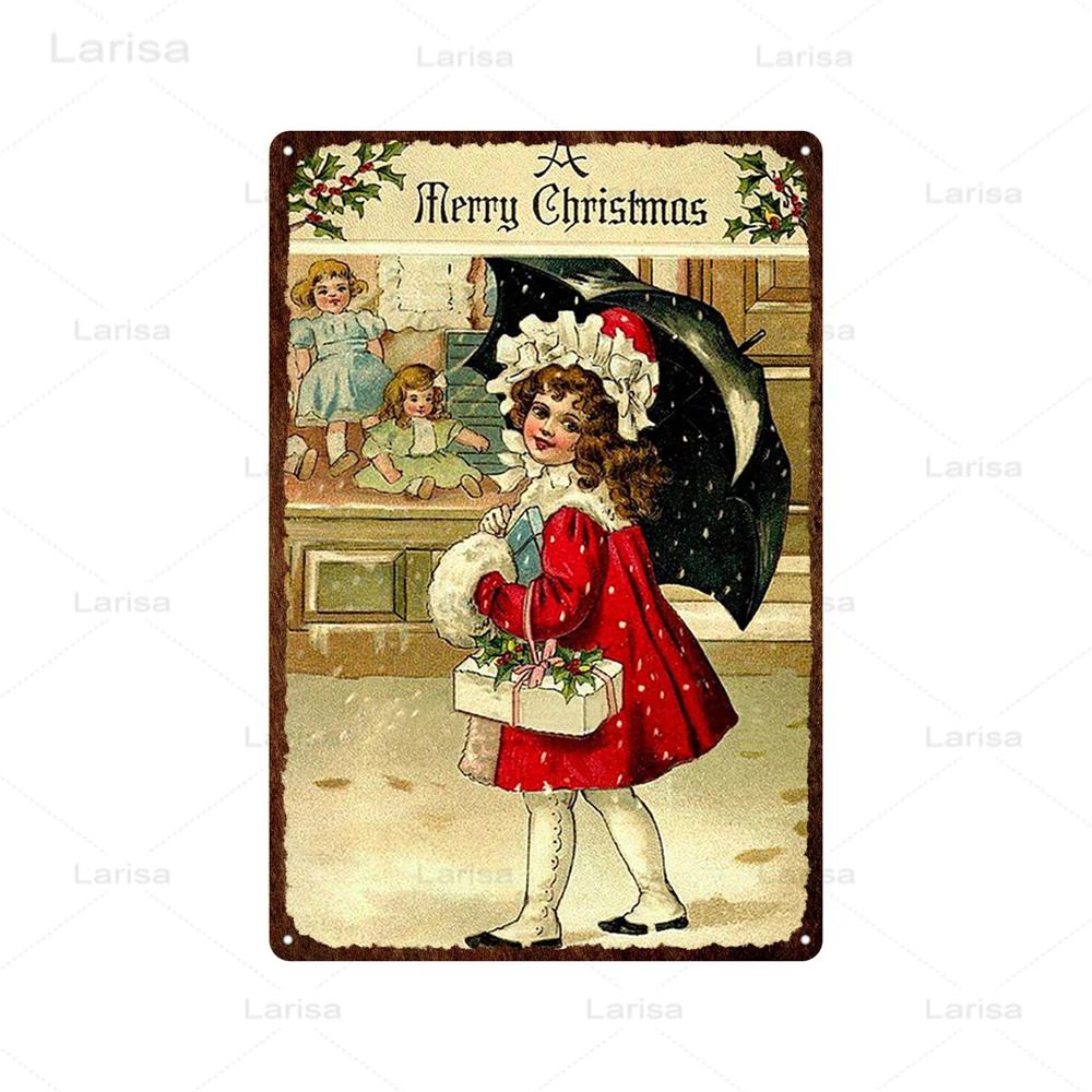 Christmas Vintage Tin Sign Santa Claus Plaque Metal Retro Plate Poster for Club Living Room Kitchen Home Wall Art Decoration