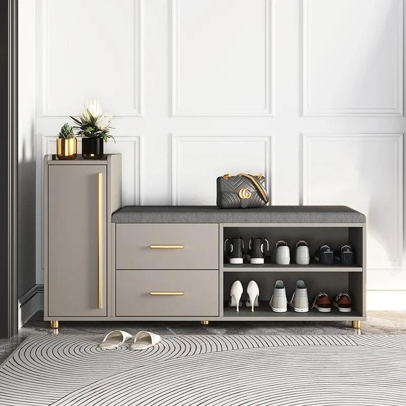 Simple Comfortable Footstool Shoe Changing Stool Home Entrance Shoe Storage Cabinet Bench Integrated Multifunctional Shoe Rack
