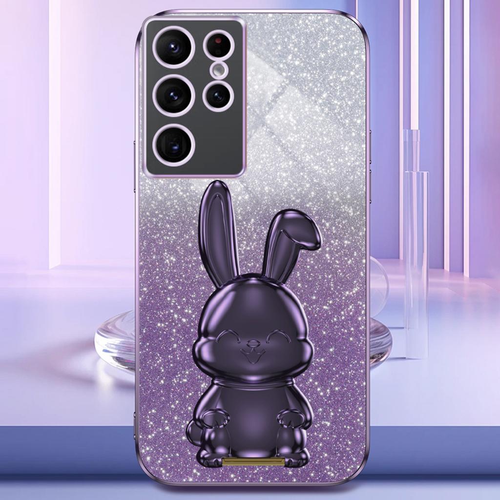 For Samsung Galaxy S24 Ultra Cell Phone Back Protector Cartoon Rabbit Pull-out Kickstand Cover