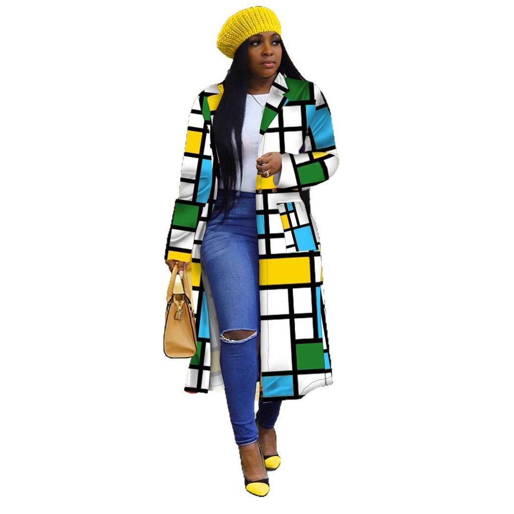 Nadměrná velikost Evropský a americký nepravidelný patchworkový kardigan s dlouhým rukávem na knoflíky pro podzim/zimu