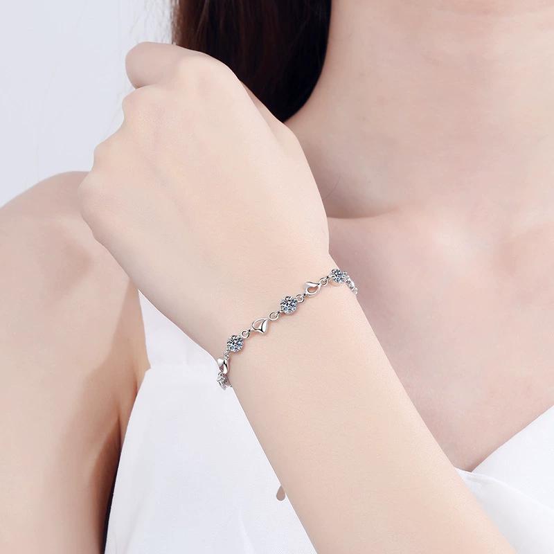 925 Silver Heart Shaped Bracelet For Women Retro Korean Versatile Zircon Charm Bracelets Party Jewelry Gifts