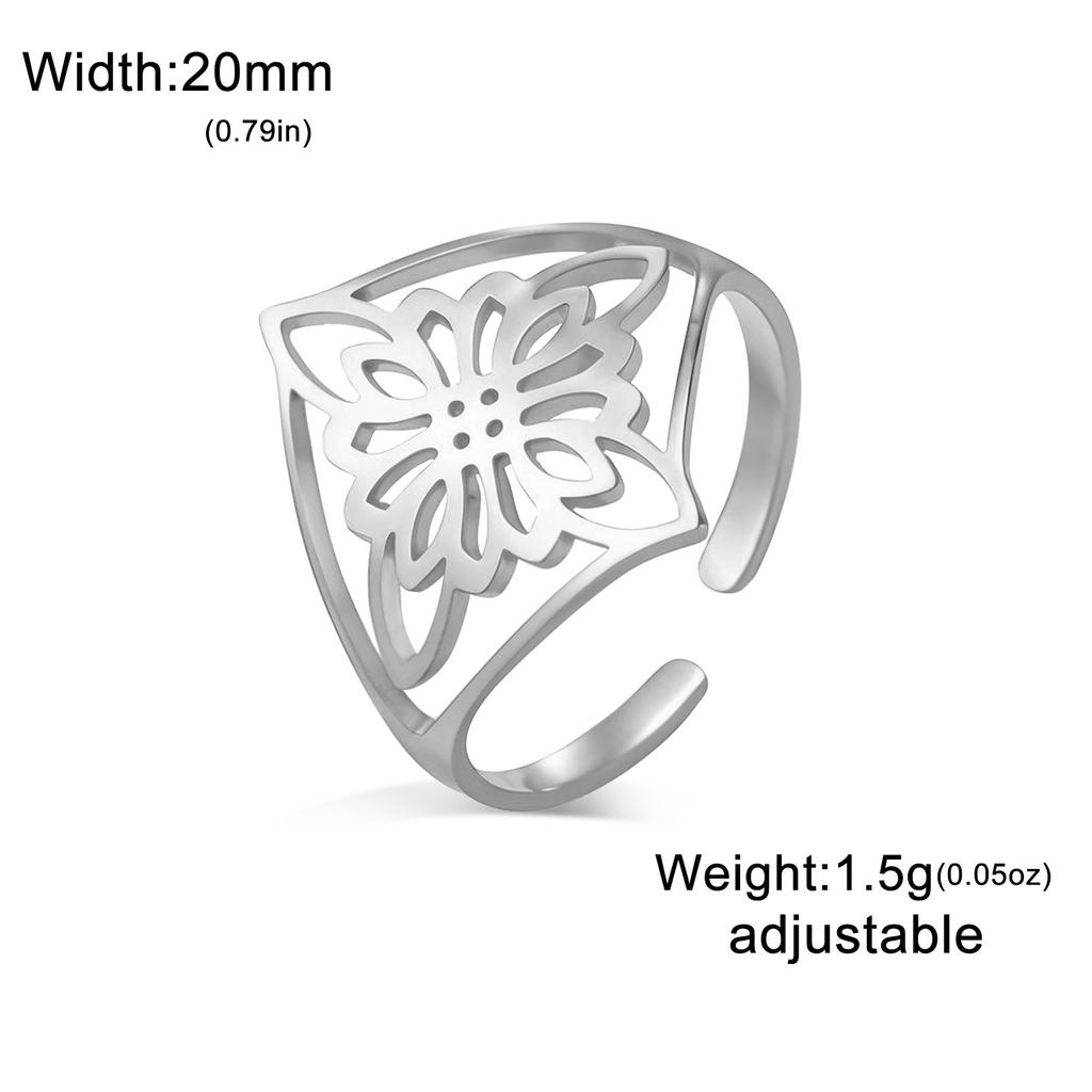 Fashion Flower Witch Knot Open Ring Stainless Steel Minimalist Charm Ring Retro Adjustable Irish Jewelry Gift
