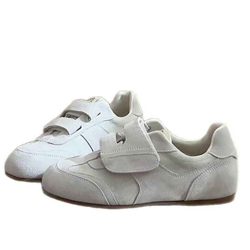 Sheepskin version~ retro versatile matte soft leather flat bottom women's Velcro round head deep mouth sports and leisure shoes