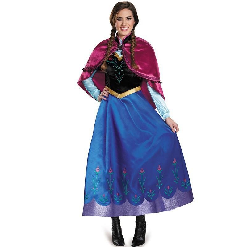 Elegantní modré S-4xl Frozen Elsa Cosplay šaty pro dospělé Halloweenská kostýmová párty