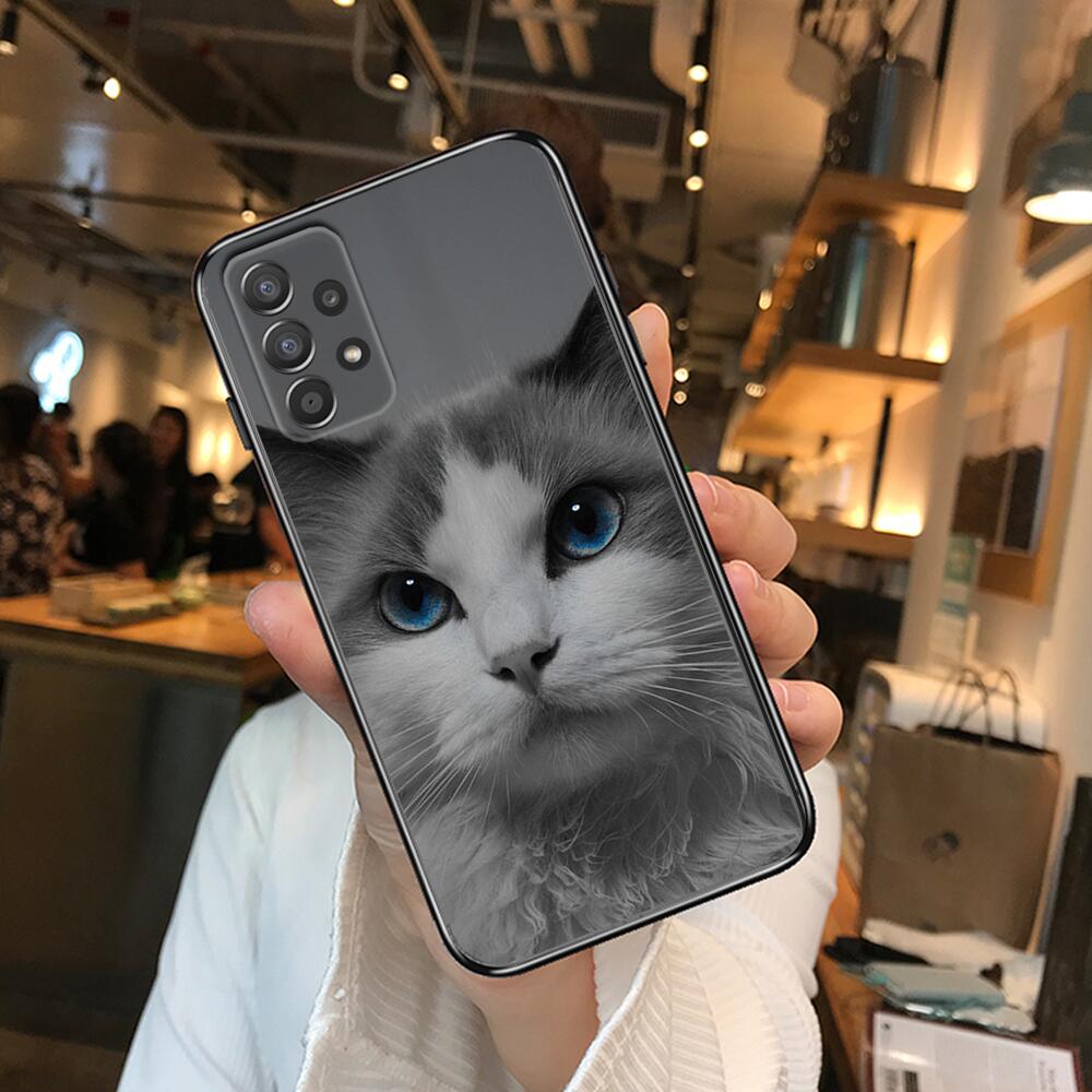 Funny Cartoon Cat Phone Case Hull For Samsung Galaxy A70 A50 A51 A71 A52 A40 A30 A31 A90 A20E 5G A20s Black Shell Art Cell Cove
