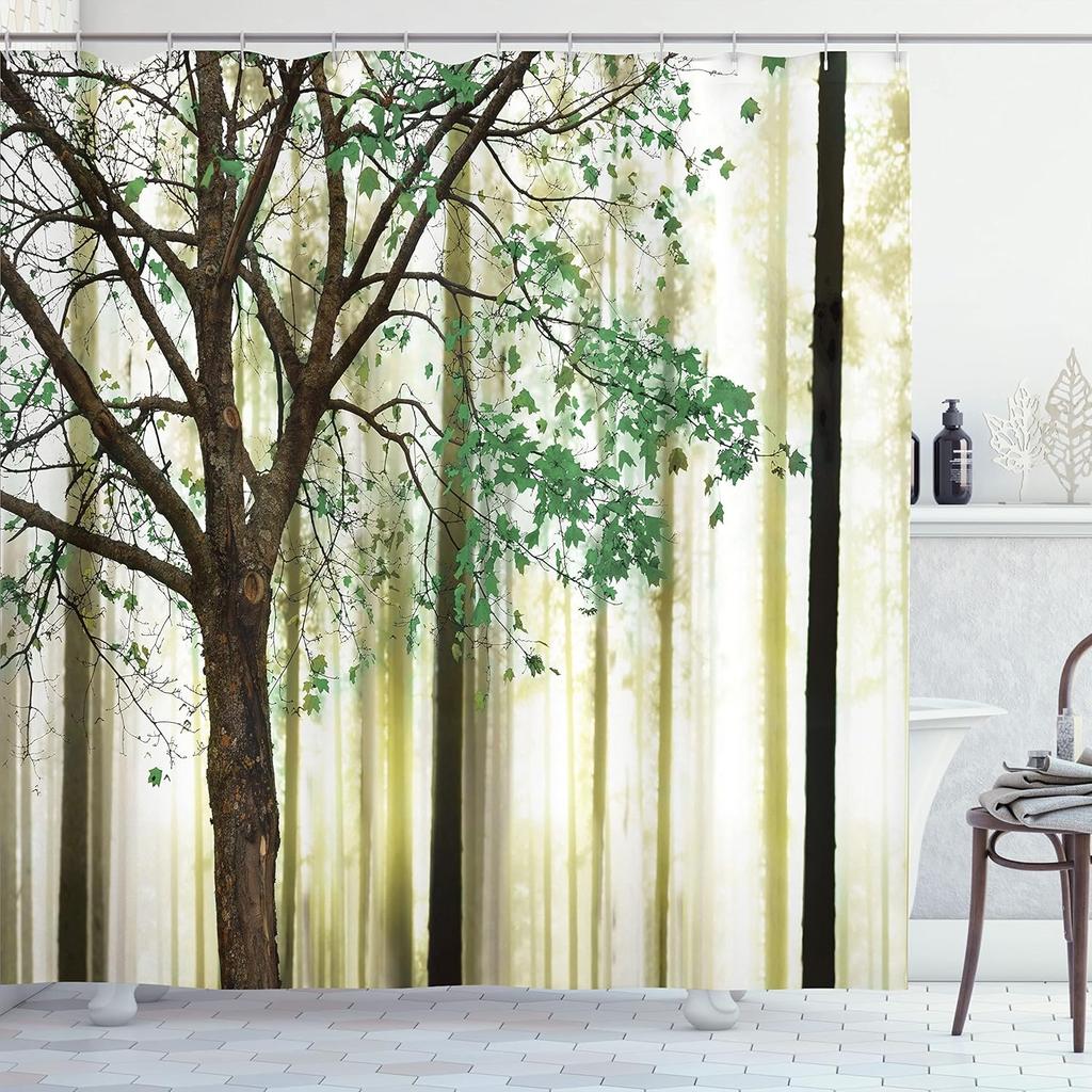 Floral Plant Theme Vintage Shower Curtain Vine Green Leafy Peacock Fabric Bathroom Decorative Shower Curtain with Hook