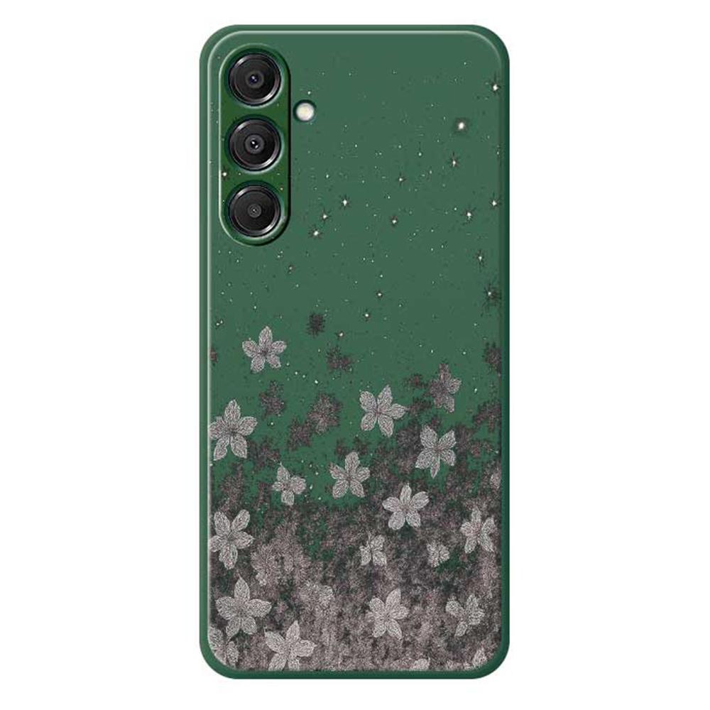 

For Samsung Galaxy A16 5G/4G Case Grey Flowers Pattern Printing Straight Edge TPU Phone Back Cover Green