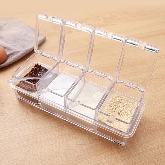 Transparent Spice Container Set with Lids And Spoon 4-in-1 Kitchen Organizer for Salt Sugar Pepper Airtight Pantry Storage Jars