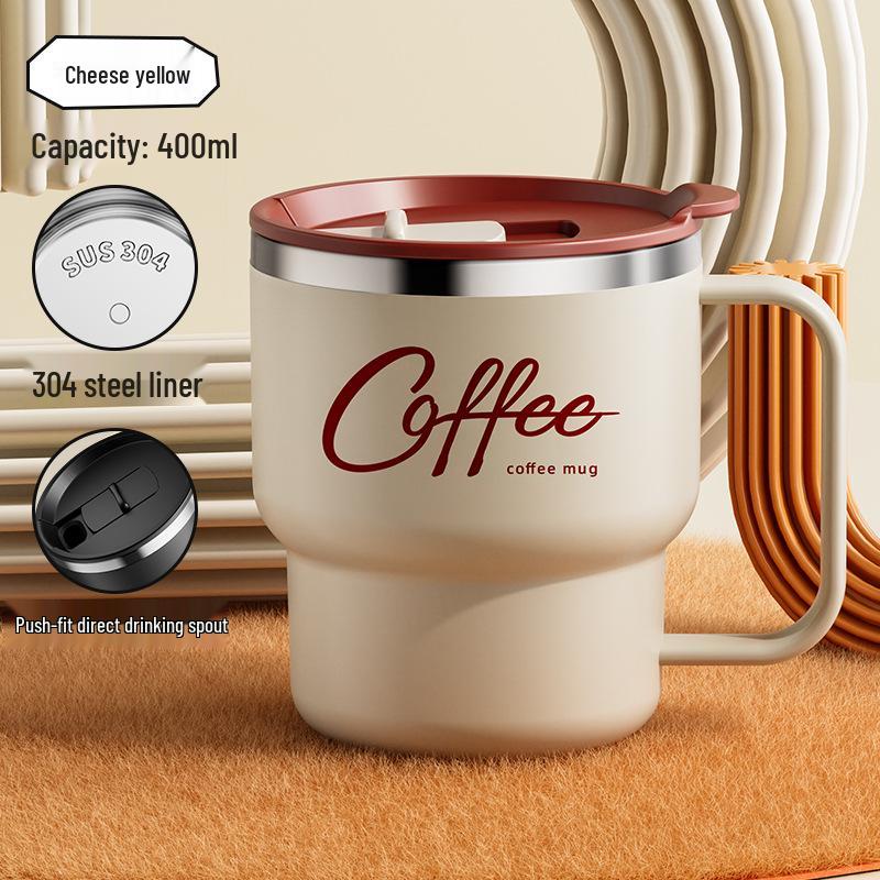 

304 Stainless Steel Double-Drink Anti-Slip Coffee Mug with Lid for Portable Office, Camping, and Household Use 400ML Mug [Free Label for Cross-border]