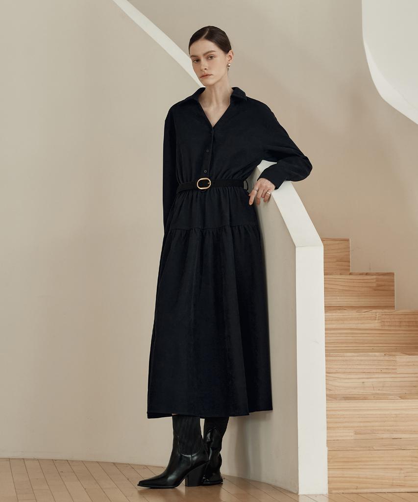 ZEROSTREET Lezero Corduroy Shirt Dress / Navy