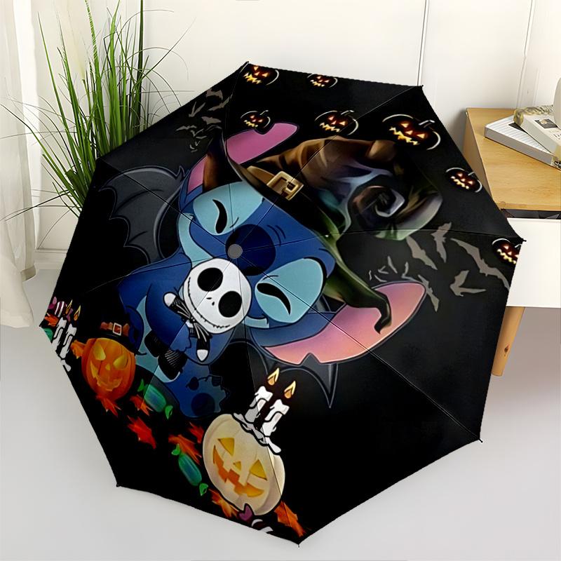 

1pc Stitch & Jack Pattern Automatic Cartoon Umbrella is Fashionable and Good-Looking, a Portable 3-Fold Umbrella, Suitable for Travel and Da