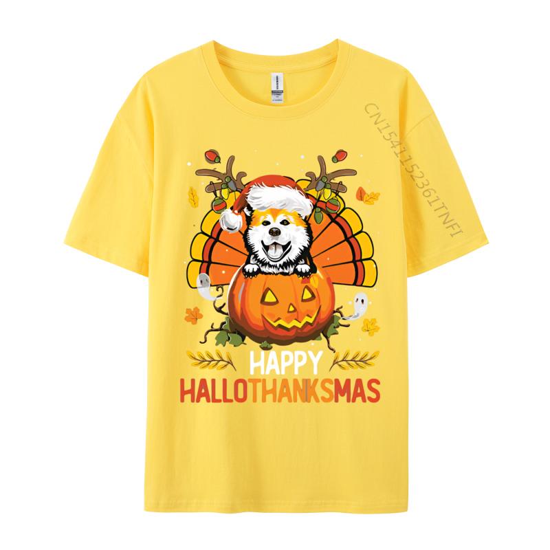 Akita Inu Happy Hallo Thanksmas Hallo Anime T Shirt Novelty Fitted Men T Shirt Print Cotton Grey Shirt Graphic Tee