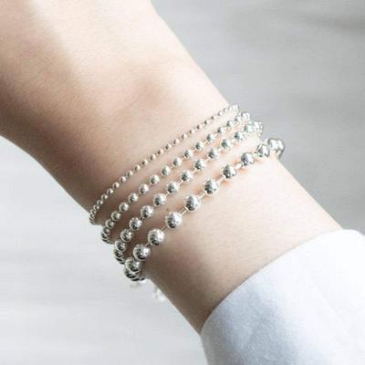 925 Silver Ball Chain Long Bracelet Bold