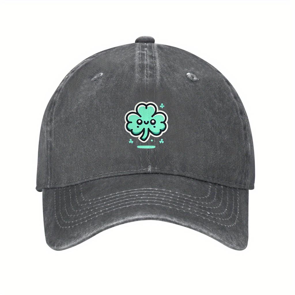 Cute Owo Clover St Patrick Day Baseball Cap Black Denim Adjustable Dad Hat Unisex Casual