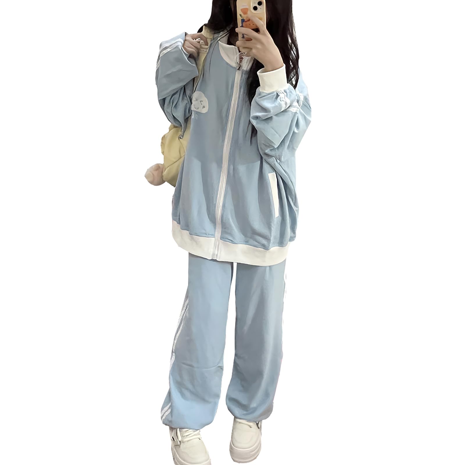 

ZYOOFOV Комплект спортивного костюма с длинным рукавом и передней частью A plus light Женский воротник-стойка, молния, вышивка, разрезы. вдохновленный субкультурой, размер, синий, синий