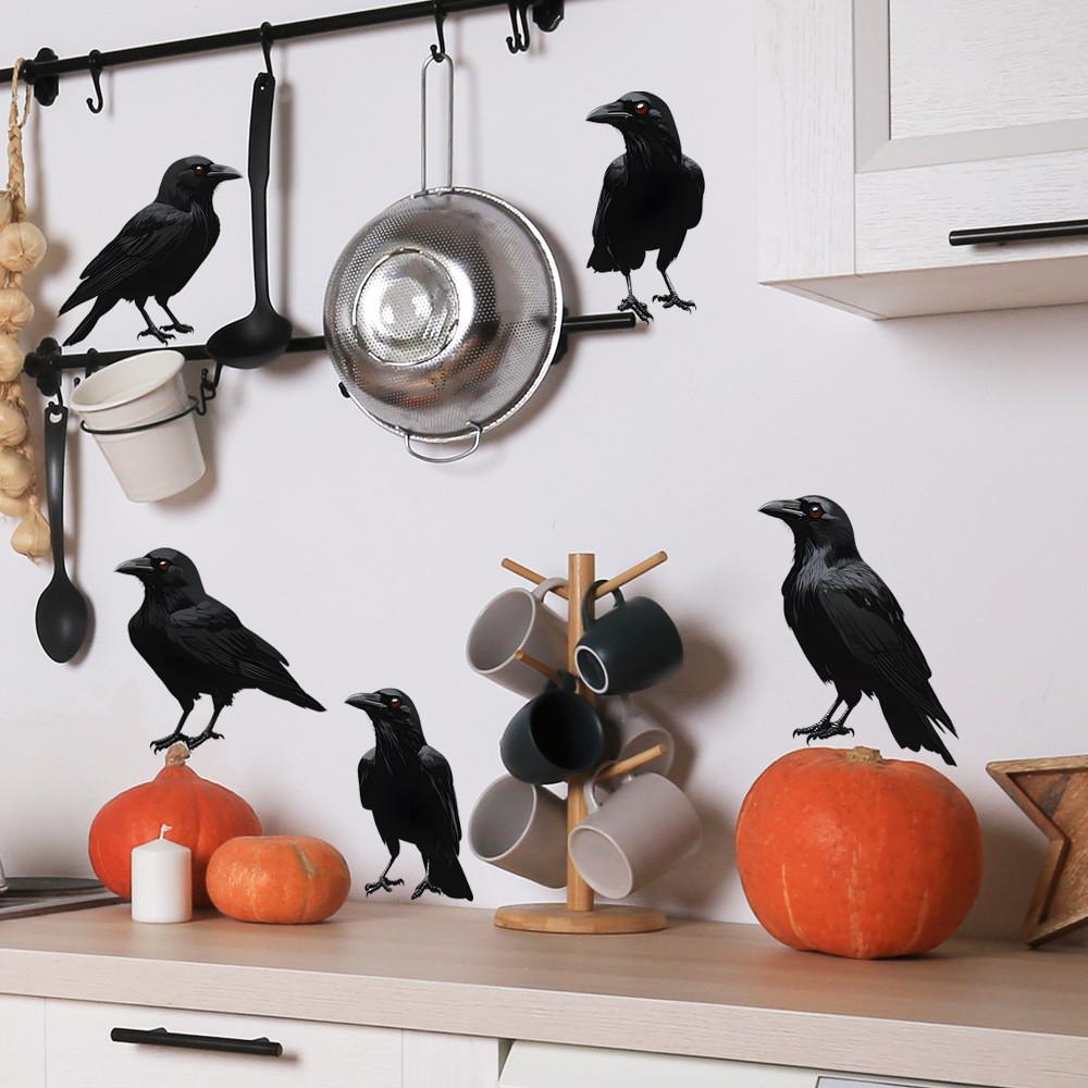 Black Halloween Crow Glass Showcase Bedroom Home Decoration Wall Stickers