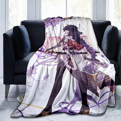 Pătură cu imprimeu Genshin Impact cu desene animate, flanel, căldură, moale, canapea extensibilă de pluș, pătură pentru aruncare, pătură de pluș, anime drăguț