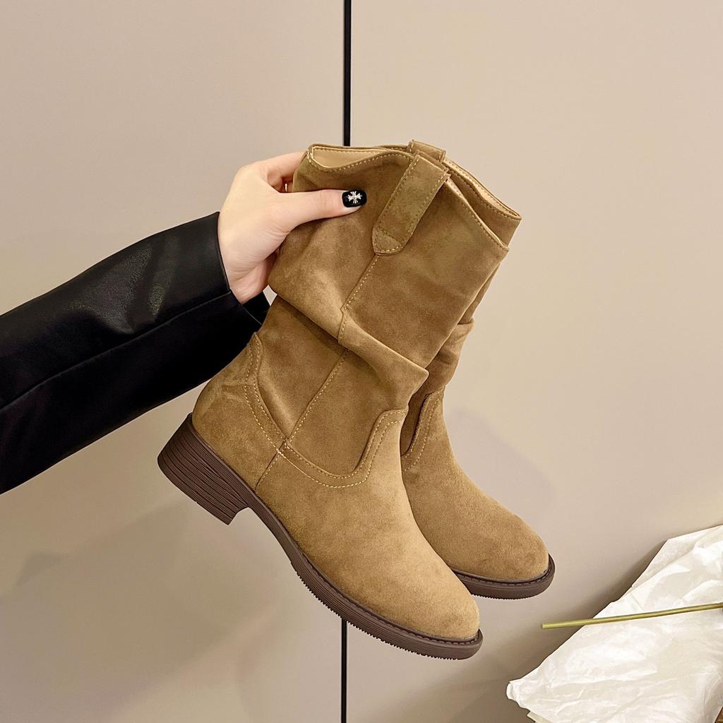 Coarse Heel High Heel Brown Short Boots Children's 2025 New Summer and Autumn Stacking Boots Western Cowboy Sichuan-Tibet Medium Boots Martin Boots