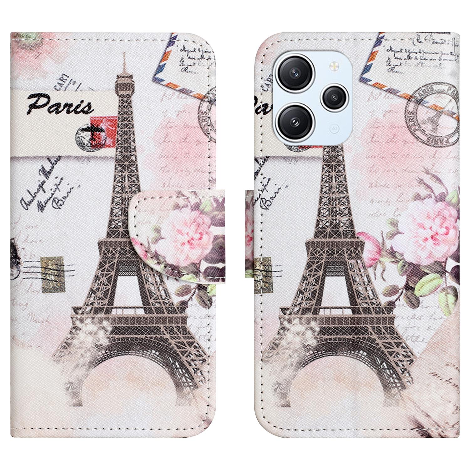

For Xiaomi Redmi 12 4G Cross Texture PU Leather Wallet Stand Case Pattern Printing Phone Cover Tower