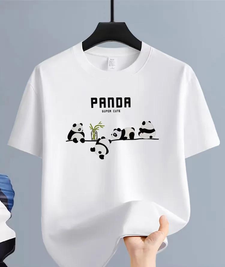 Cute Panda Printed Tshirt With Fun Panda Super Cute Text Casual Loose Short Sleeve Top