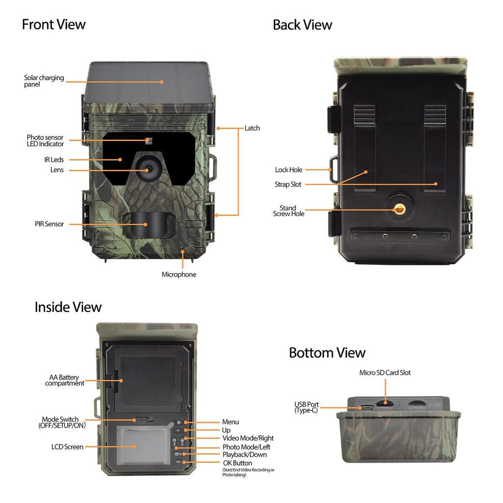 Solar Powered Hunting Camera 4K Videos 50MP Pictures Solar Trail Camera