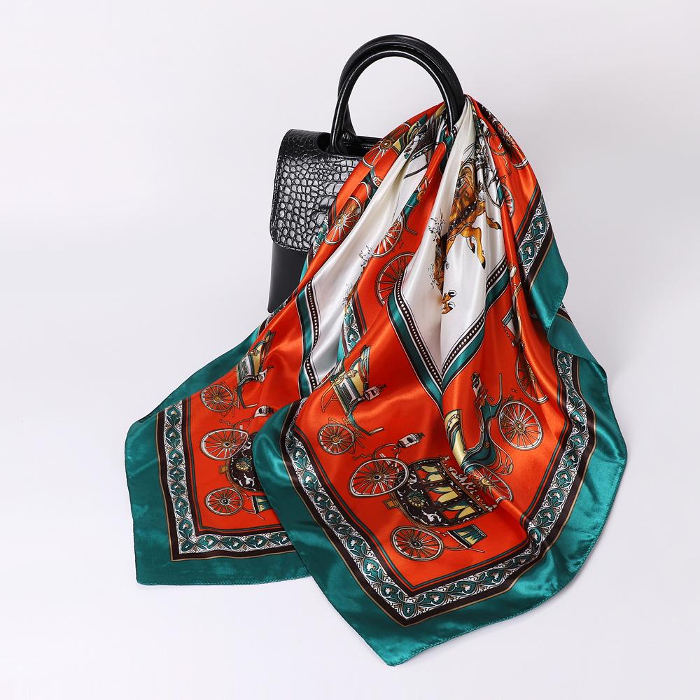 

Высококачественные роскошные шелковые шарфы, повязка на голову, шарфы, шейный шарф для женщин, шелковый шарф с цепочкой, женская декоративная шаль 90cm