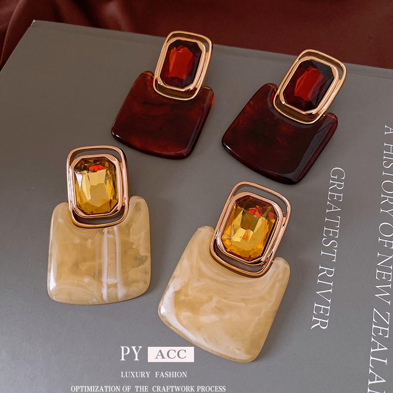 European-American Retro Ombre Diamond Stud Earrings: Sterling Silver, Minimalist Square Design