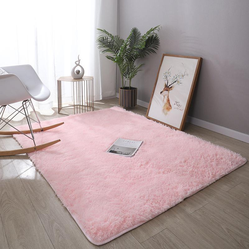 Simple Modern Silk Hair Tie-Dye Carpet Plush Soft Living Room Bedroom Bed Blanket Children's Room Non-Slip Floor Mat