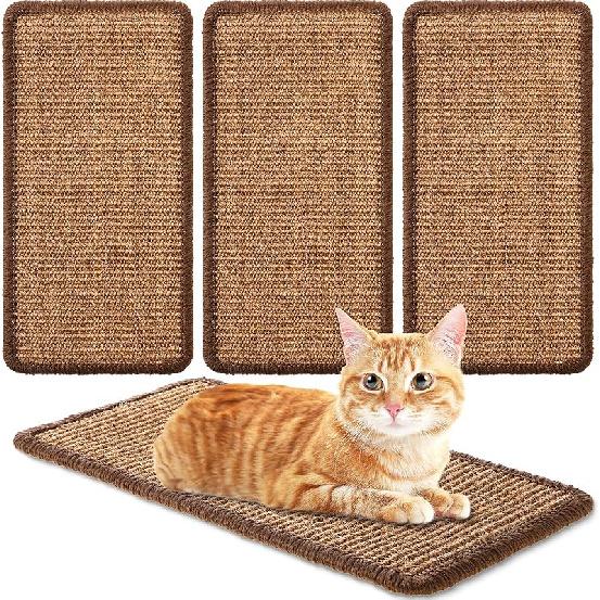 Tuanse 4 PCS Cat Scratcher Mat, 15.7 x 7.8 Inches Sisal Cat Scratching Pad, Horizontal Floor Scratching Pad Rug with Adhesive Loop Tape for Protect