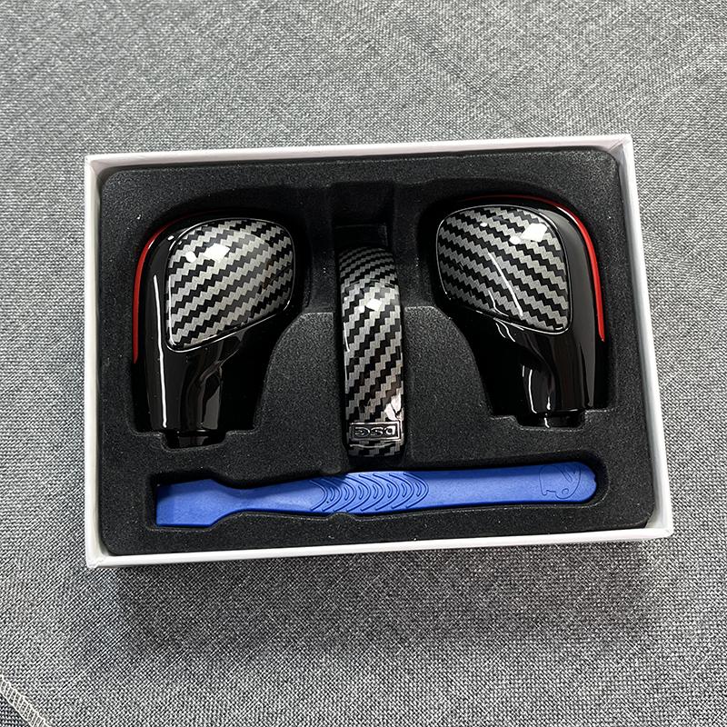 Carbon Fiber Texture DSG Schaltknauf Getriebe Seitenabdeckung DSG Emblem für VW Golf 6 Golf 7 R GTI Passat B7 B8 CC R20 Jetta MK6